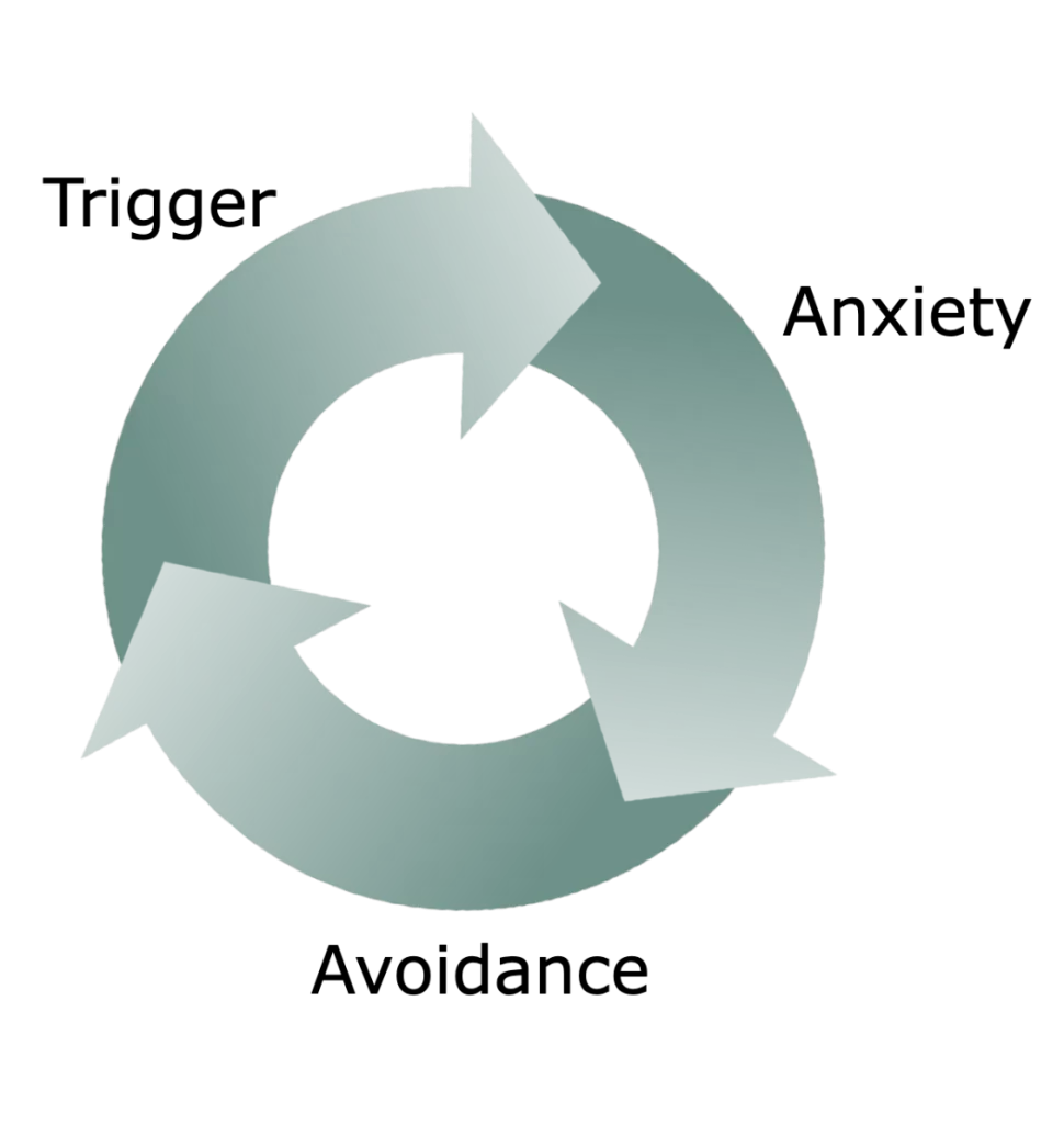 Three arrows representing trigger, anxiety, and avoidance in a circle.
