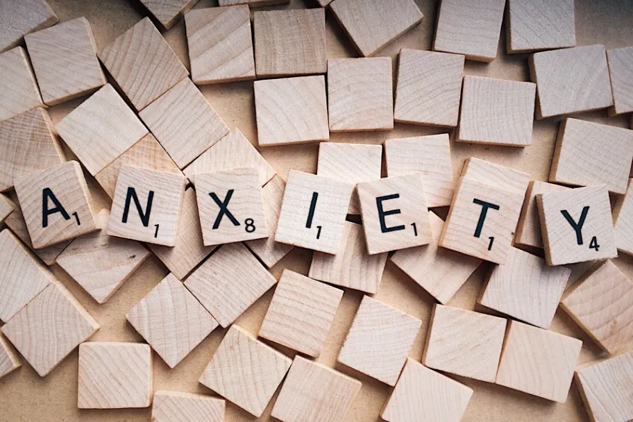 anxiety spelled out in scrabble letters