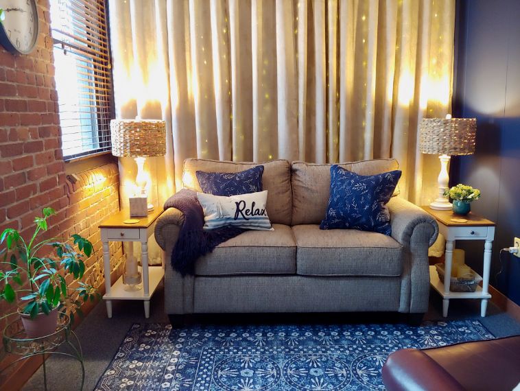 Photo of the cozy couch in the office located in North Attleboro, Massachusetts.